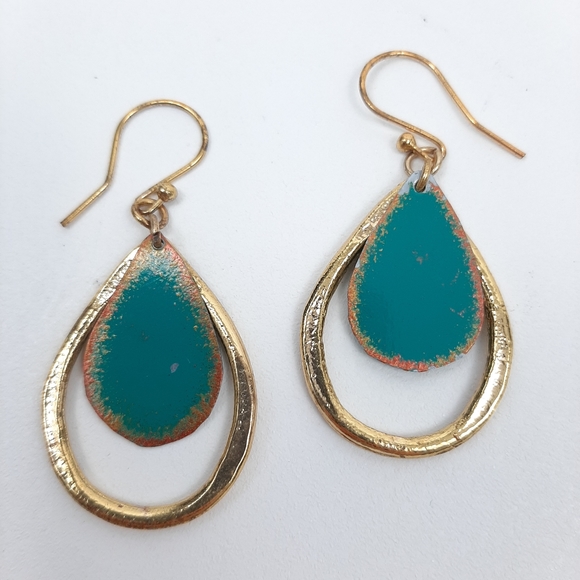 Gold Turquoise Boho Pierced Hook Earrings Set of Four - Picture 5 of 10